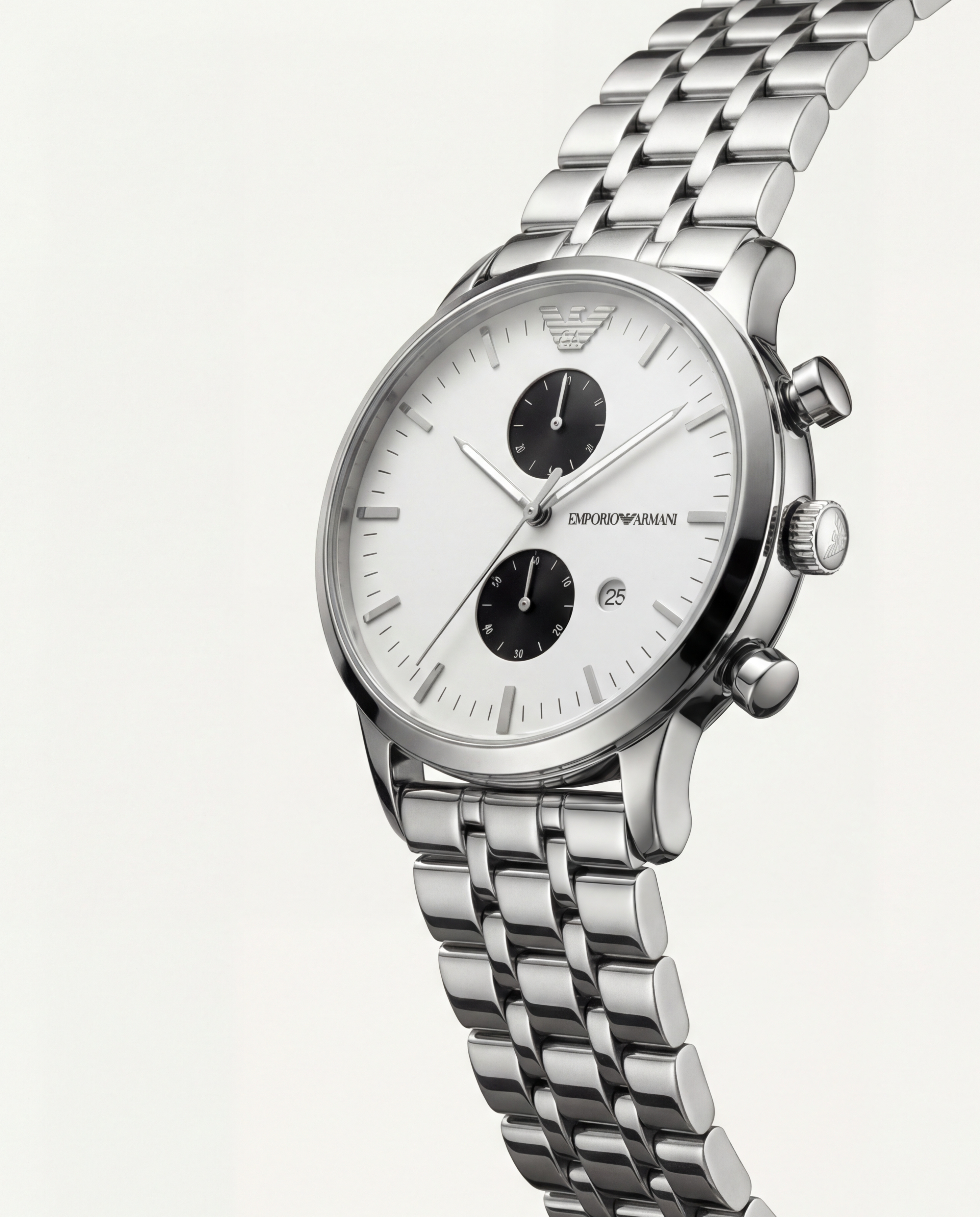 Silver Stainless Steel Chronograph Men’s Watch with White Dial