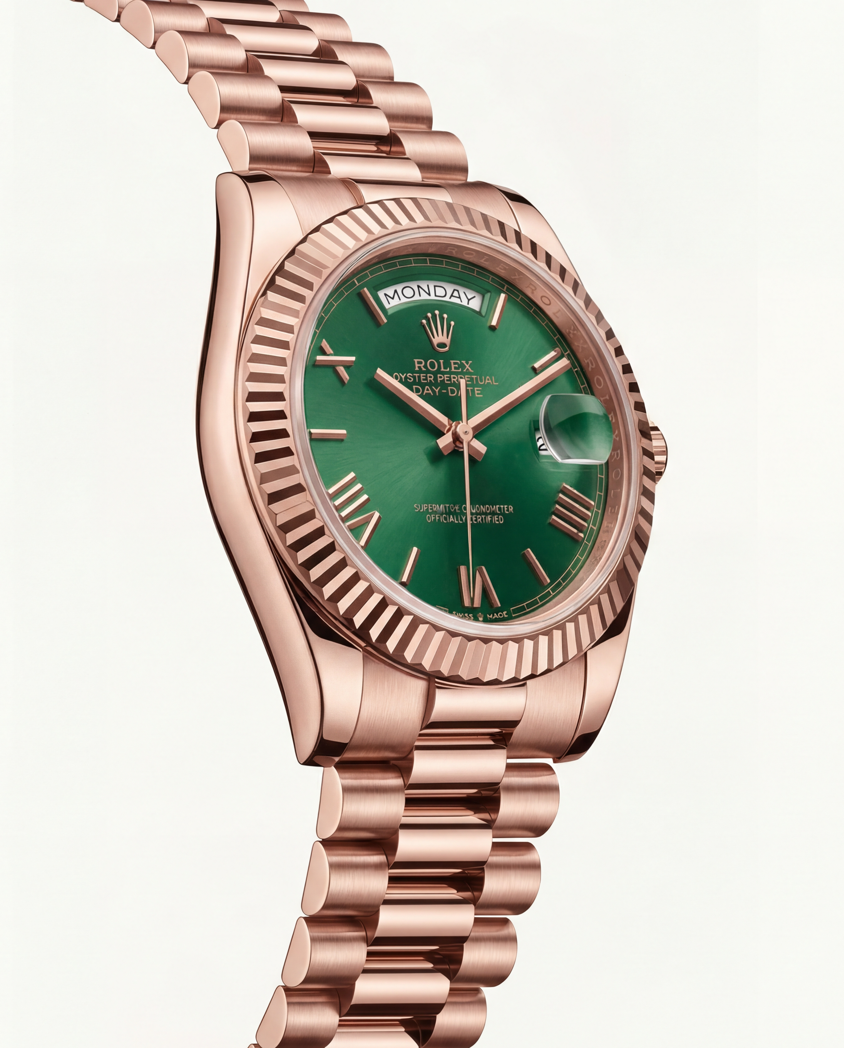Rose Gold Day-Date President-Style Luxury Men’s Watch with Emerald Green Dial