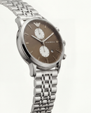 Silver Stainless Steel Chronograph Men’s Watch with Mocha Brown Dial