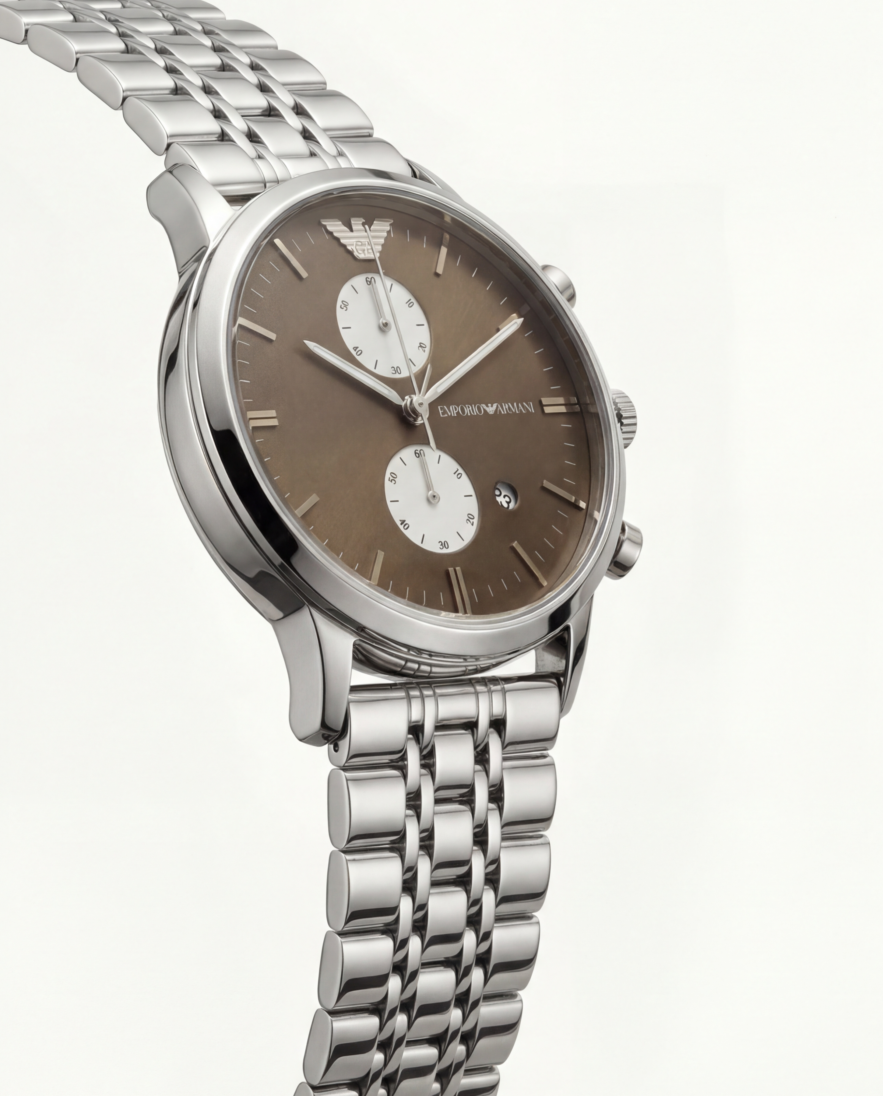 Silver Stainless Steel Chronograph Men’s Watch with Mocha Brown Dial