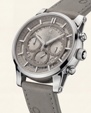 Silver Skeleton Chronograph with Grey Leather Strap