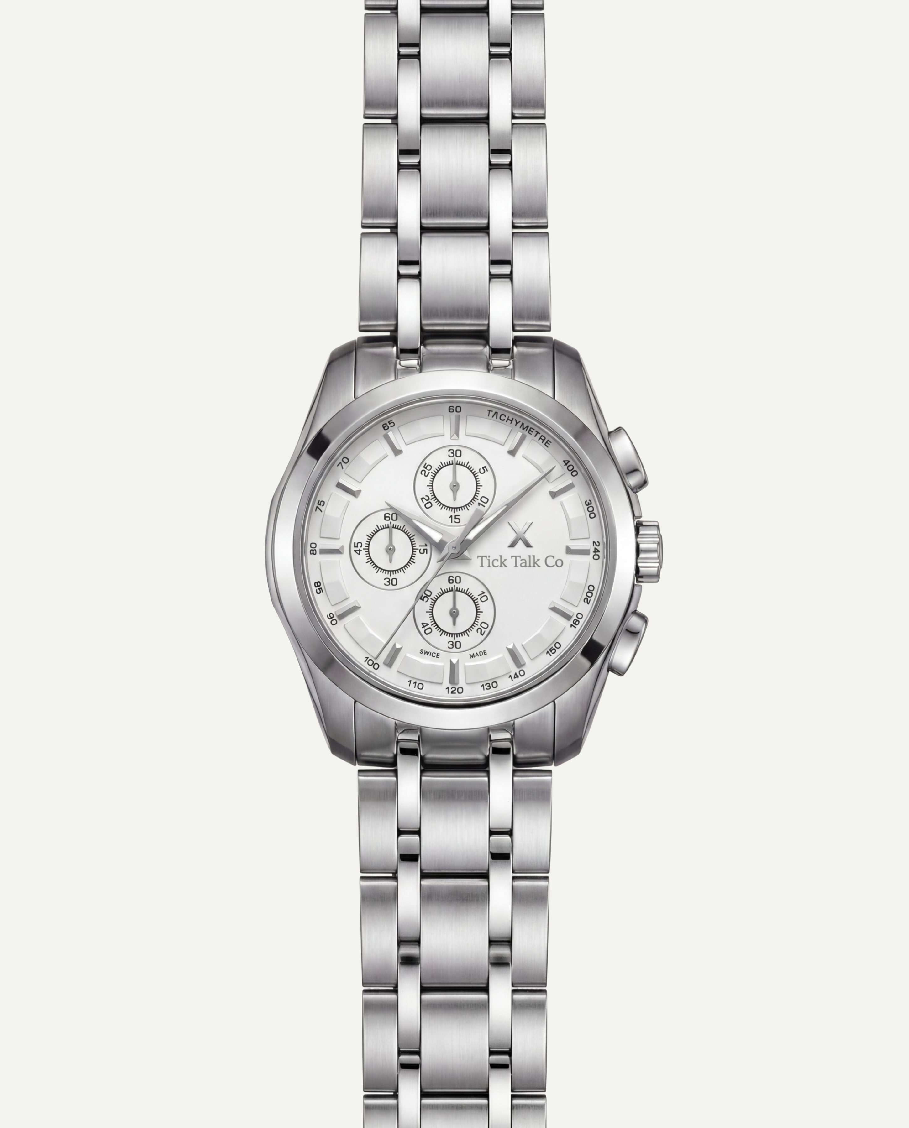Silver Stainless Steel Chronograph with White Dial