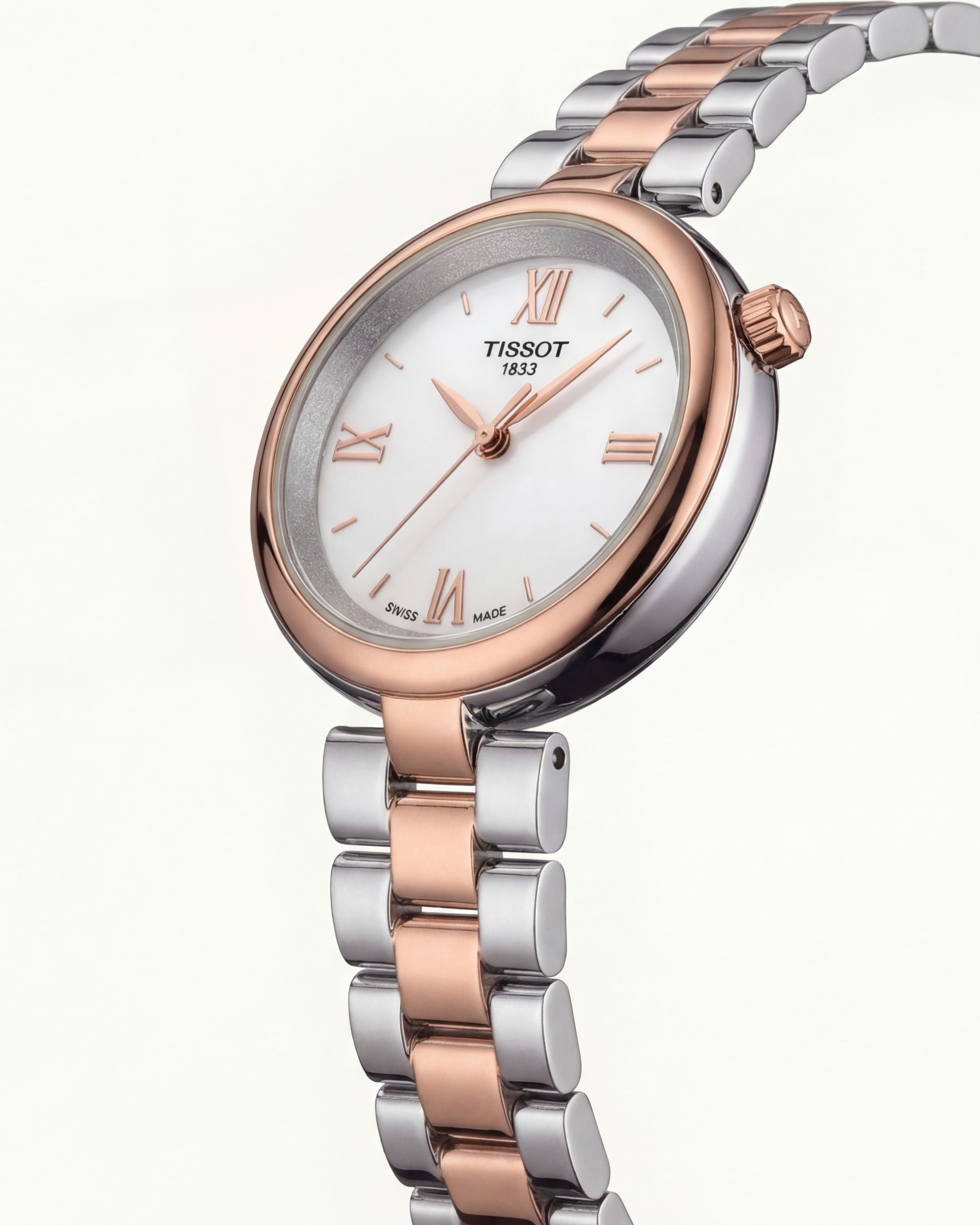 Two-Tone Steel & Rose Gold Roman Dial Elegant Bracelet Watch – Women