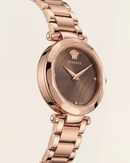 Rose Gold Stainless Steel Case Brown Textured Dial Luxury Medusa Bracelet Watch – Women
