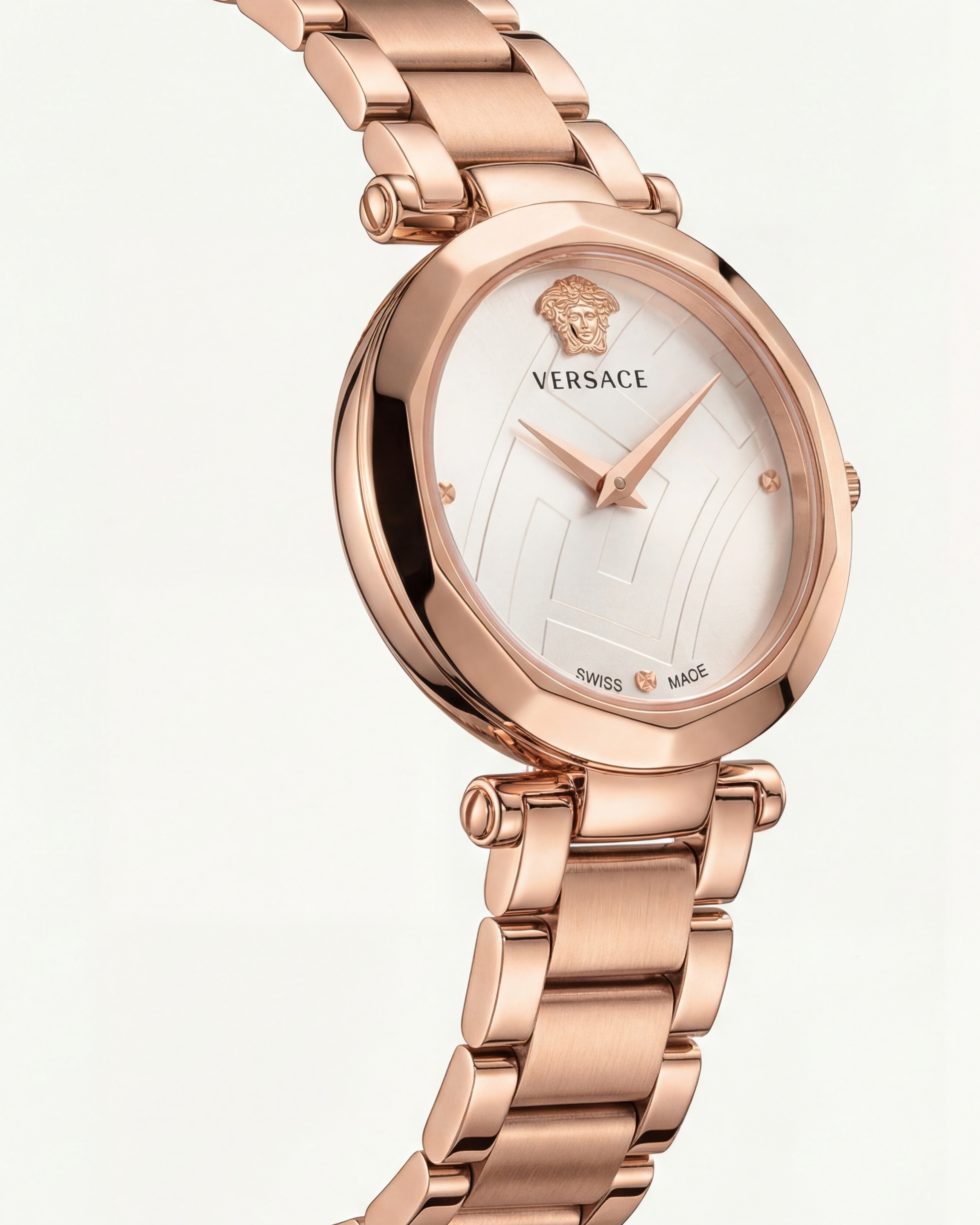 Rose Gold Stainless Steel Case Ivory White Dial Luxury Medusa Bracelet Watch – Women