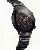Black Chronograph Watch with Rose Gold Accents & Black Stainless Steel Bracelet