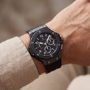 Men’s Black Chronograph Quartz Watch with Black Dial & Textured Silicone Strap