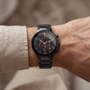 Black Chronograph Watch with Rose Gold Accents & Black Stainless Steel Bracelet