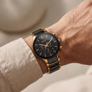 Designer Men’s Chronograph Watch with Gold Case & Black Dial