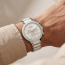 Luxury Chronograph Men’s Watch with White Dial & Mint Bezel
