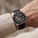 Premium Automatic Men’s Watch with Open Heart Dial & Black Strap