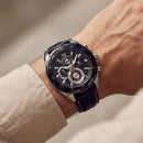 Black Chronograph Stainless Steel Leather Watch