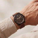 Vintage Brown Chronograph Black Dial Leather Strap Men’s Watch