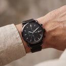 Matte Black Chronograph Leather Strap Men’s Watch