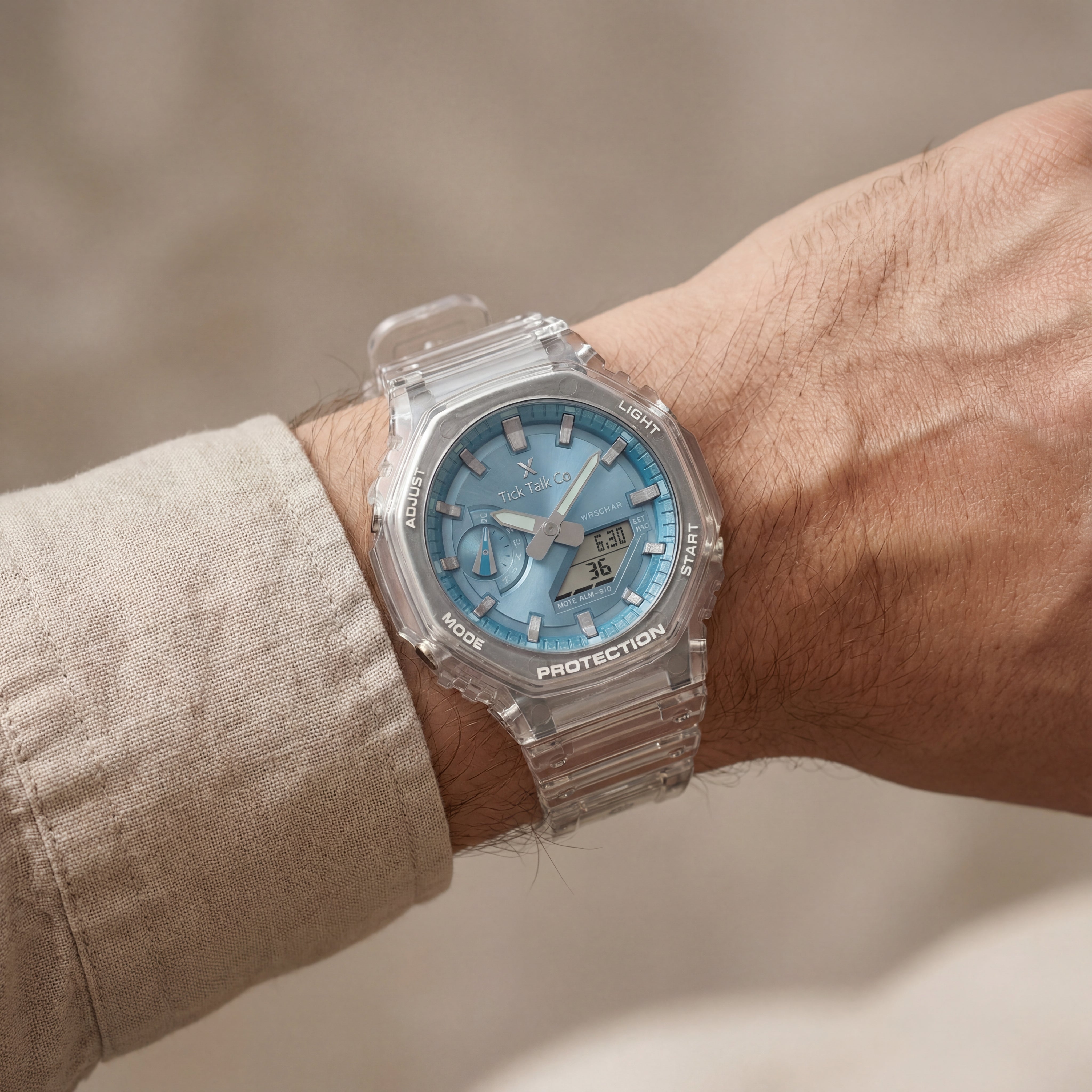 Ice Blue Transparent Analog-Digital Sports Watch