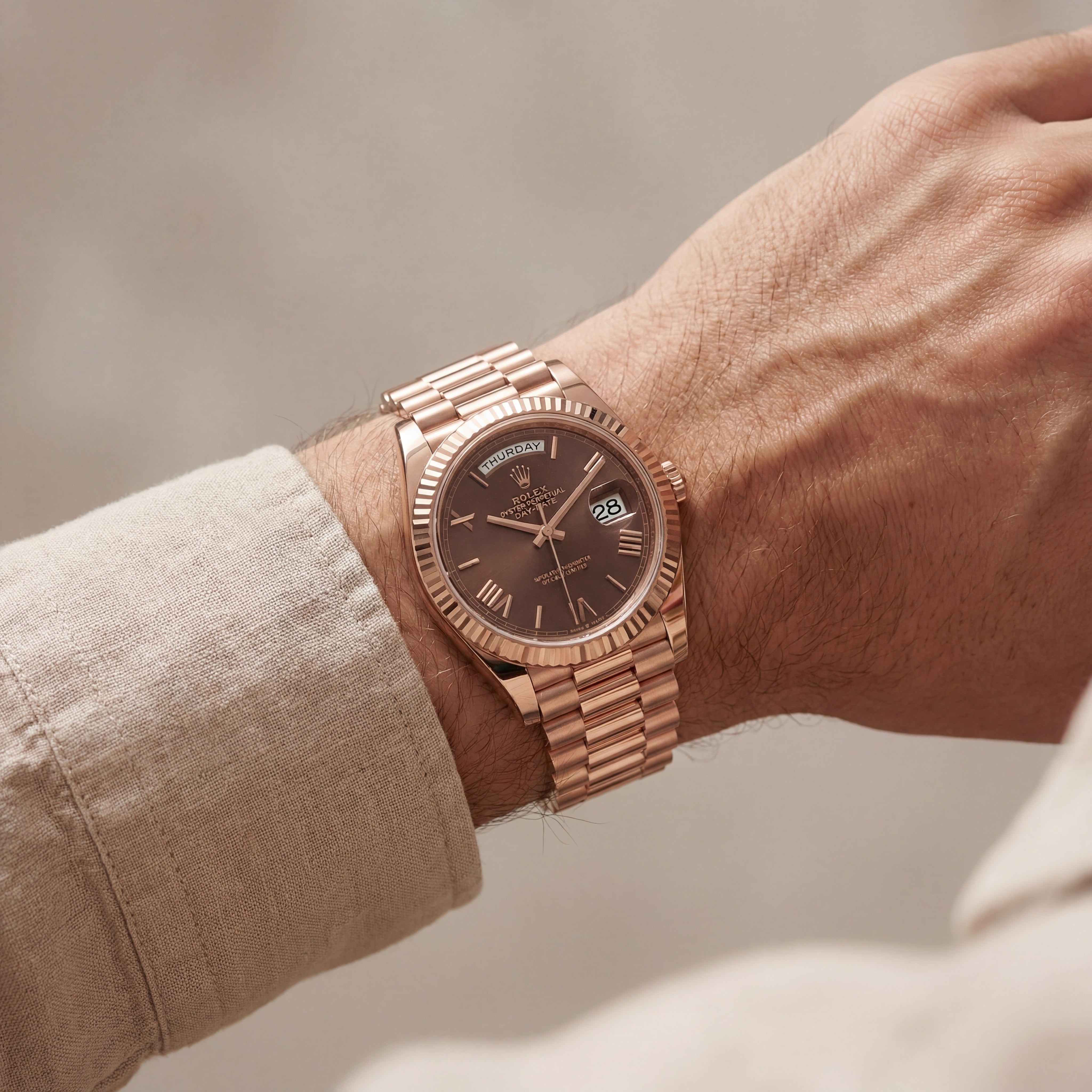 Rose Gold Day-Date Classic Roman Dial Men’s Watch