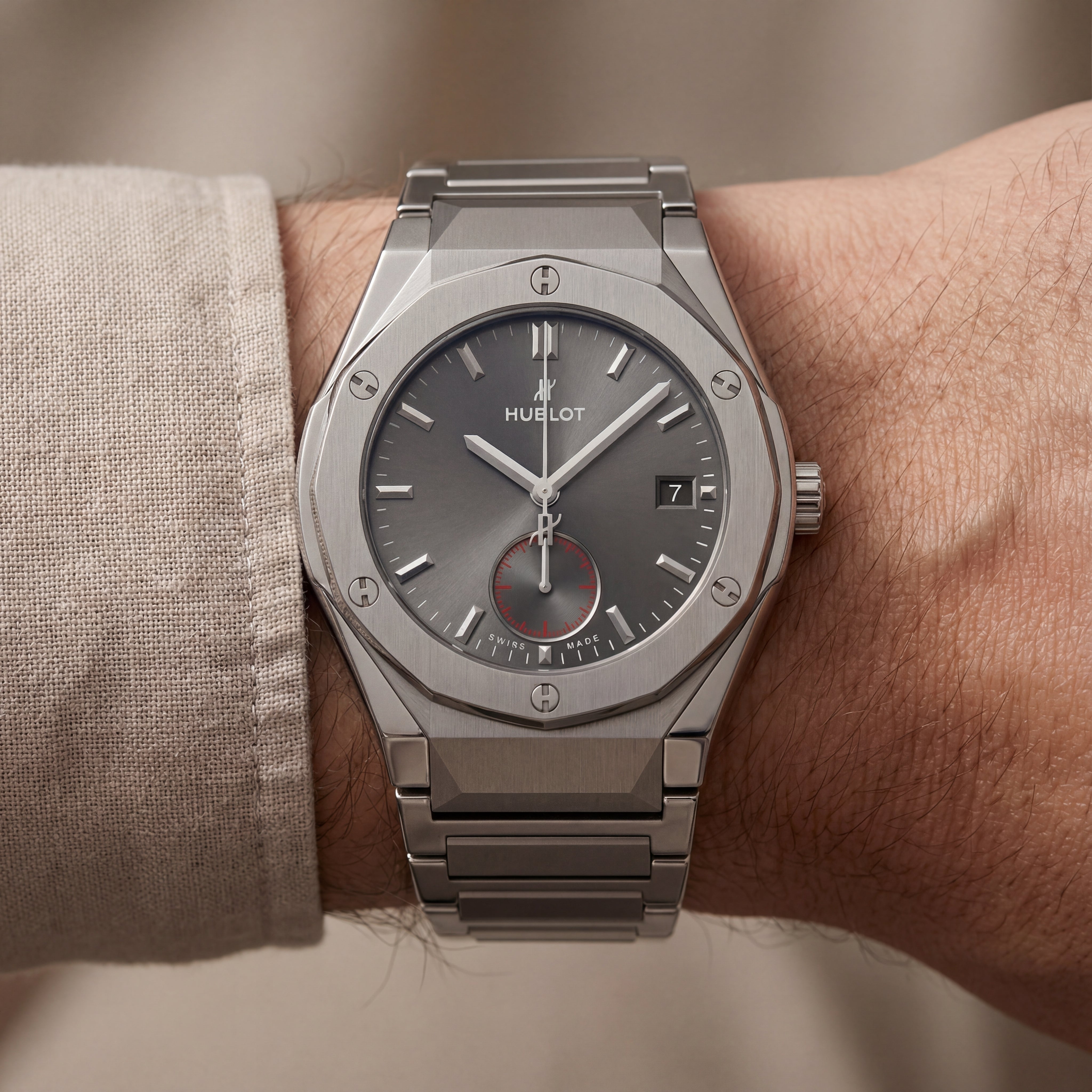 Silver Grey Minimalist Steel Men’s Watch with Sub-Dial