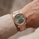 Rose Gold Day-Date Green Sunray Roman Dial Men’s Watch