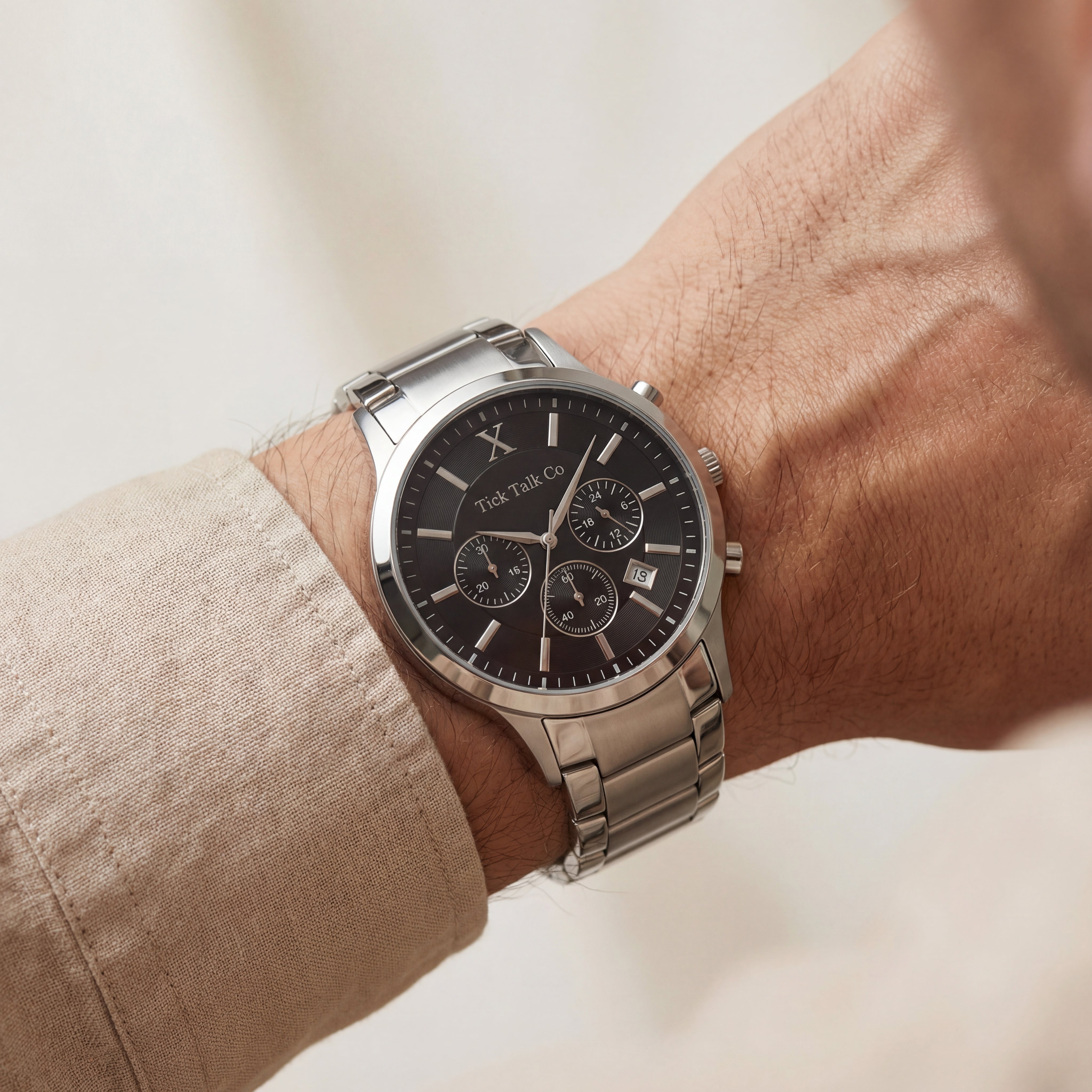 Silver Stainless Steel Chronograph Black Dial Men’s Watch