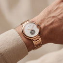 Rose Gold Open Heart Luxury Watch with White Guilloché Dial