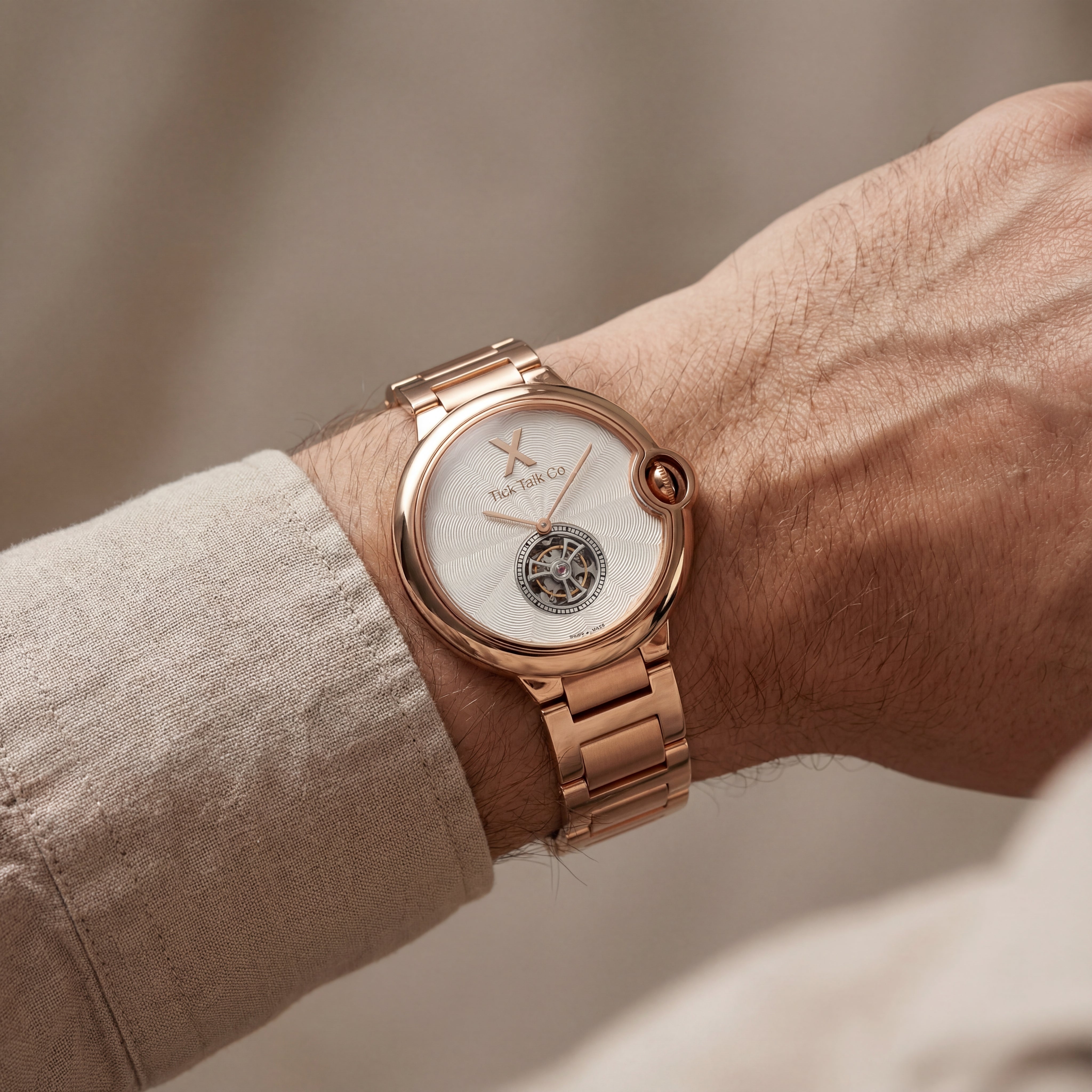 Rose Gold Guilloché Dial Open-Heart Automatic Watch