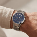 Silver Steel Blue Dial Chronograph Watch for Men