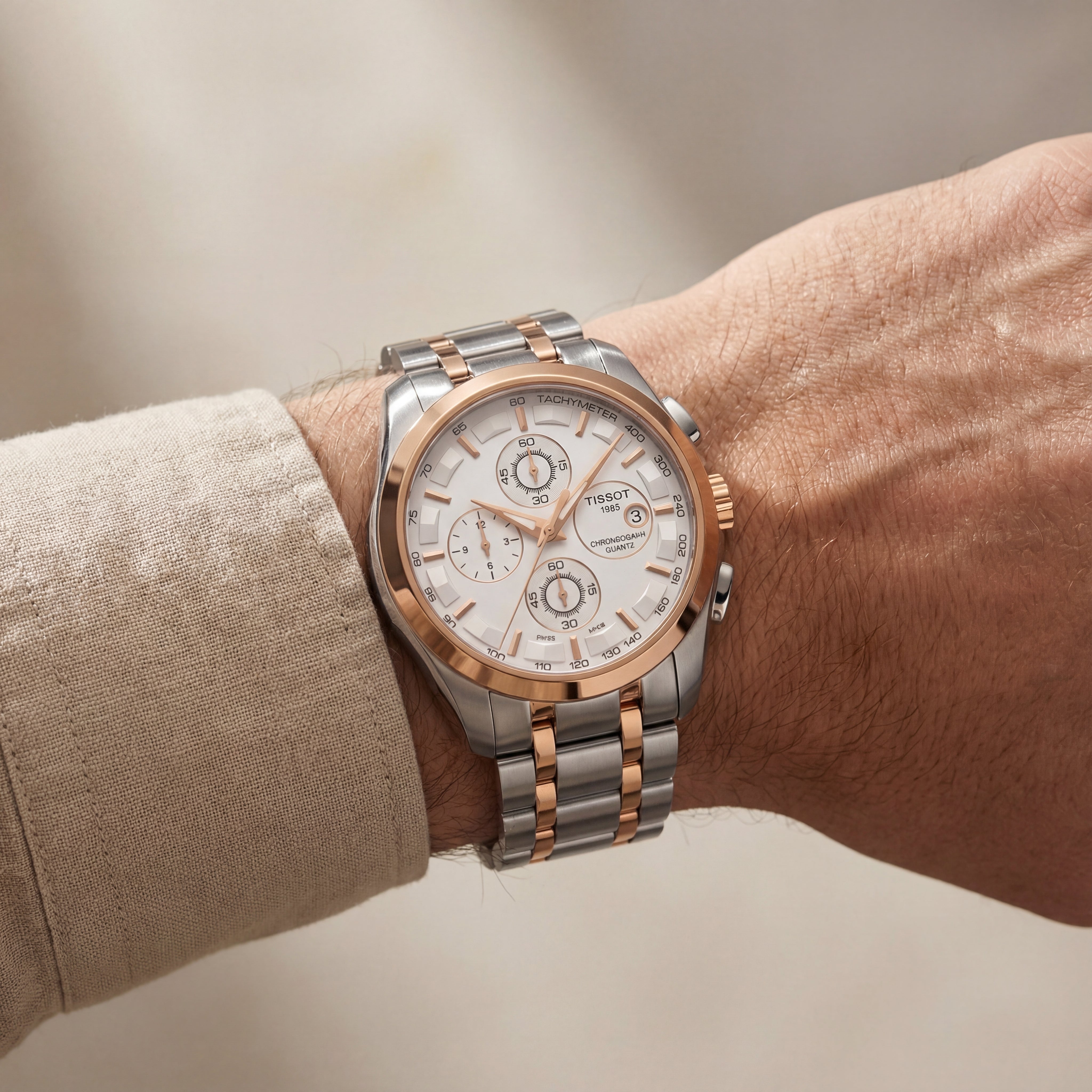 Men’s Silver & Rose Gold Chronograph Style Watch – Premium Design