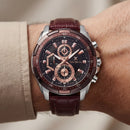 Brown Rose Gold Chronograph Leather Watch