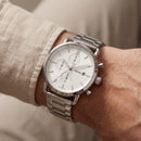 Classic Silver White Dial Stainless Steel Chronograph Watch