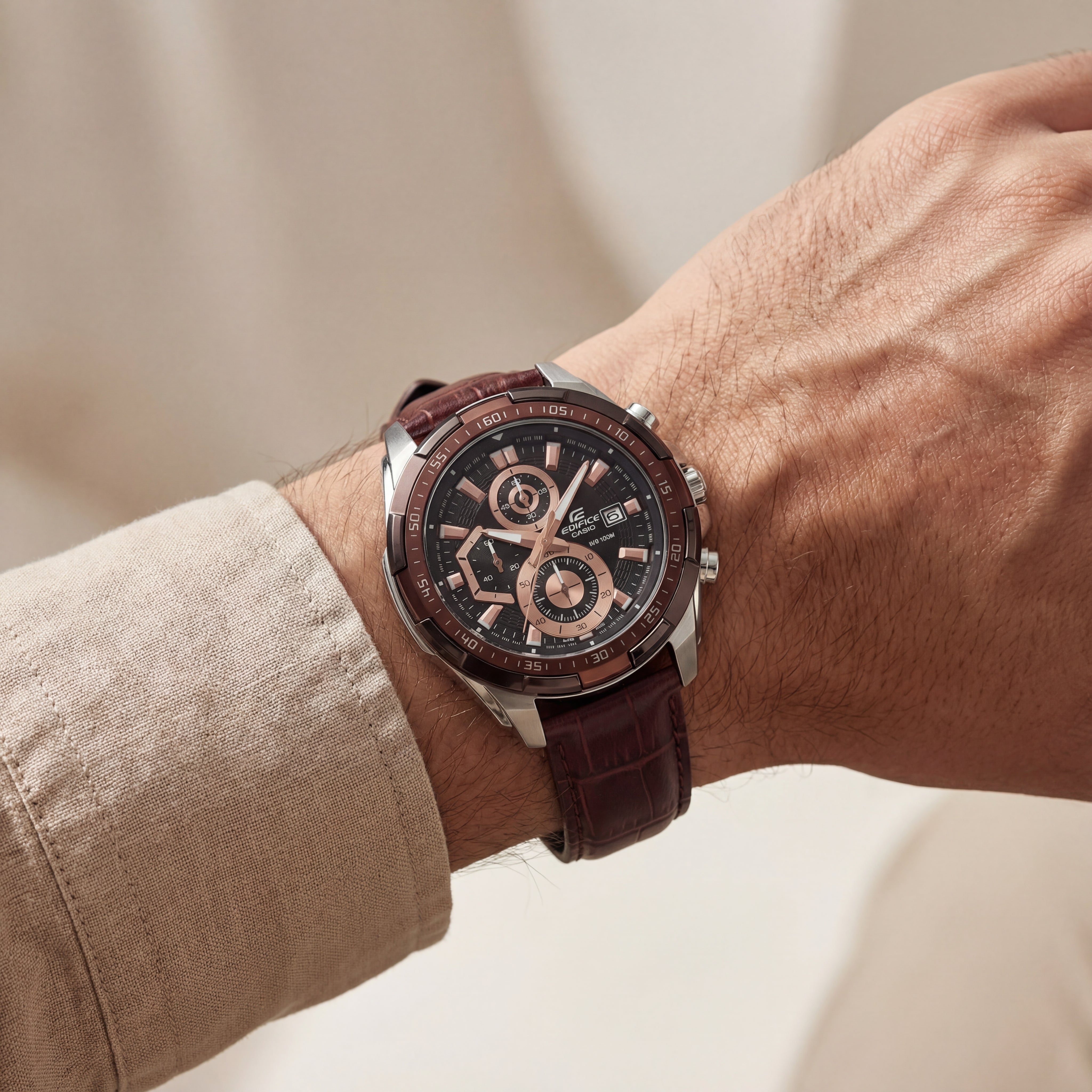 Luxury Brown Leather Chronograph Watch for Men