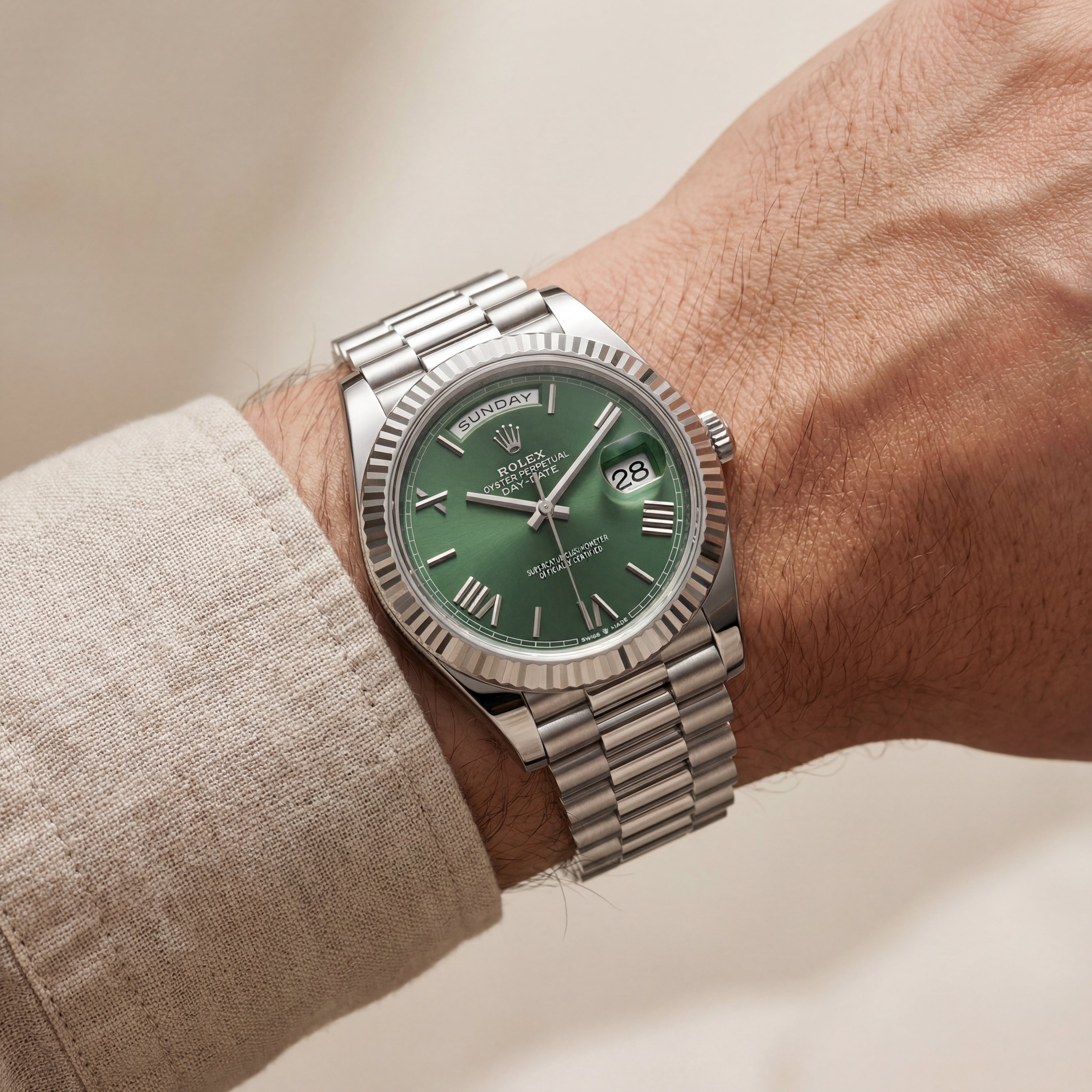 Silver Green Day-Date Classic Luxury Men’s Watch (President Style)