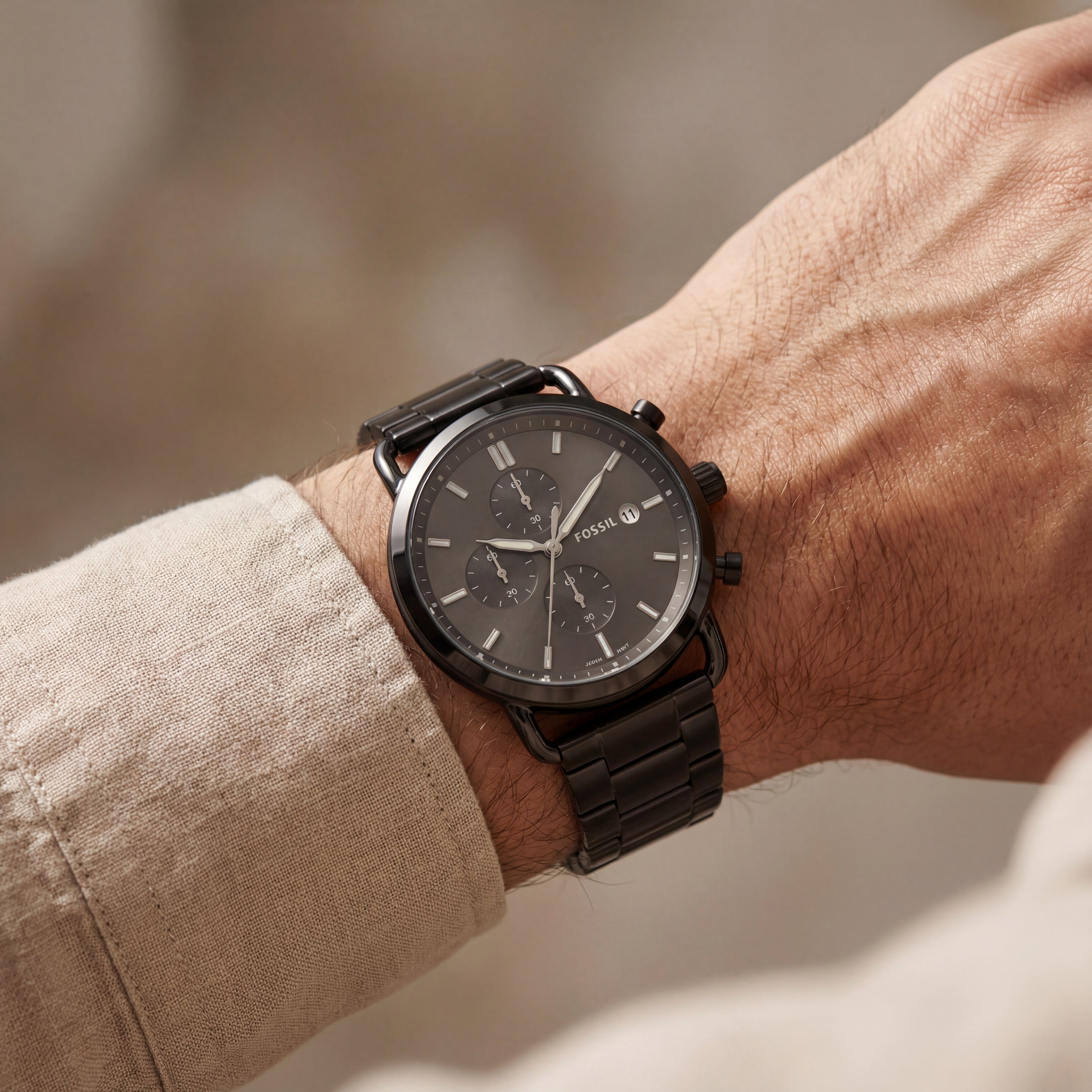 Matte Black Minimal Chronograph Stainless Steel Watch