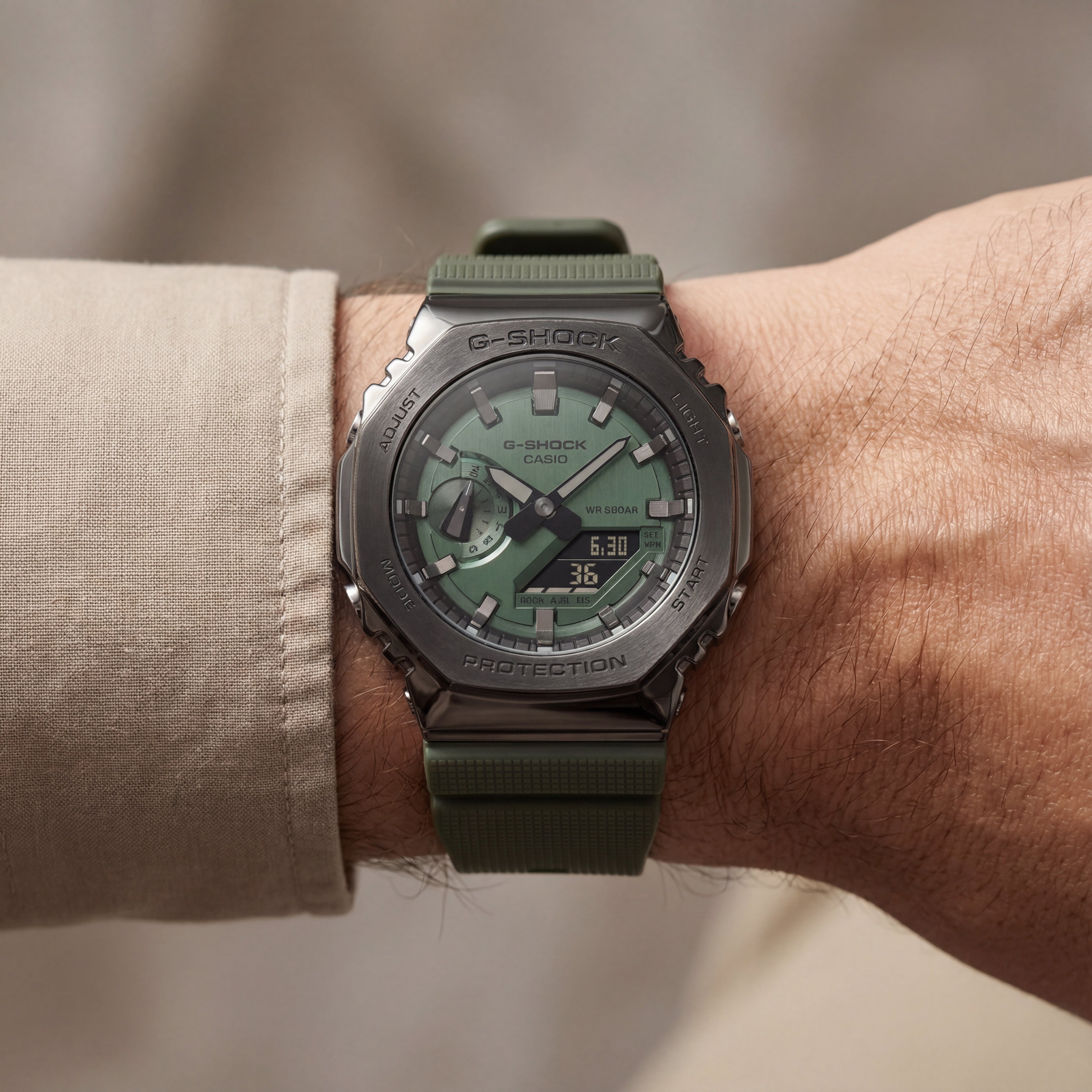 Olive Green Tactical Analog-Digital Sports Watch for Men