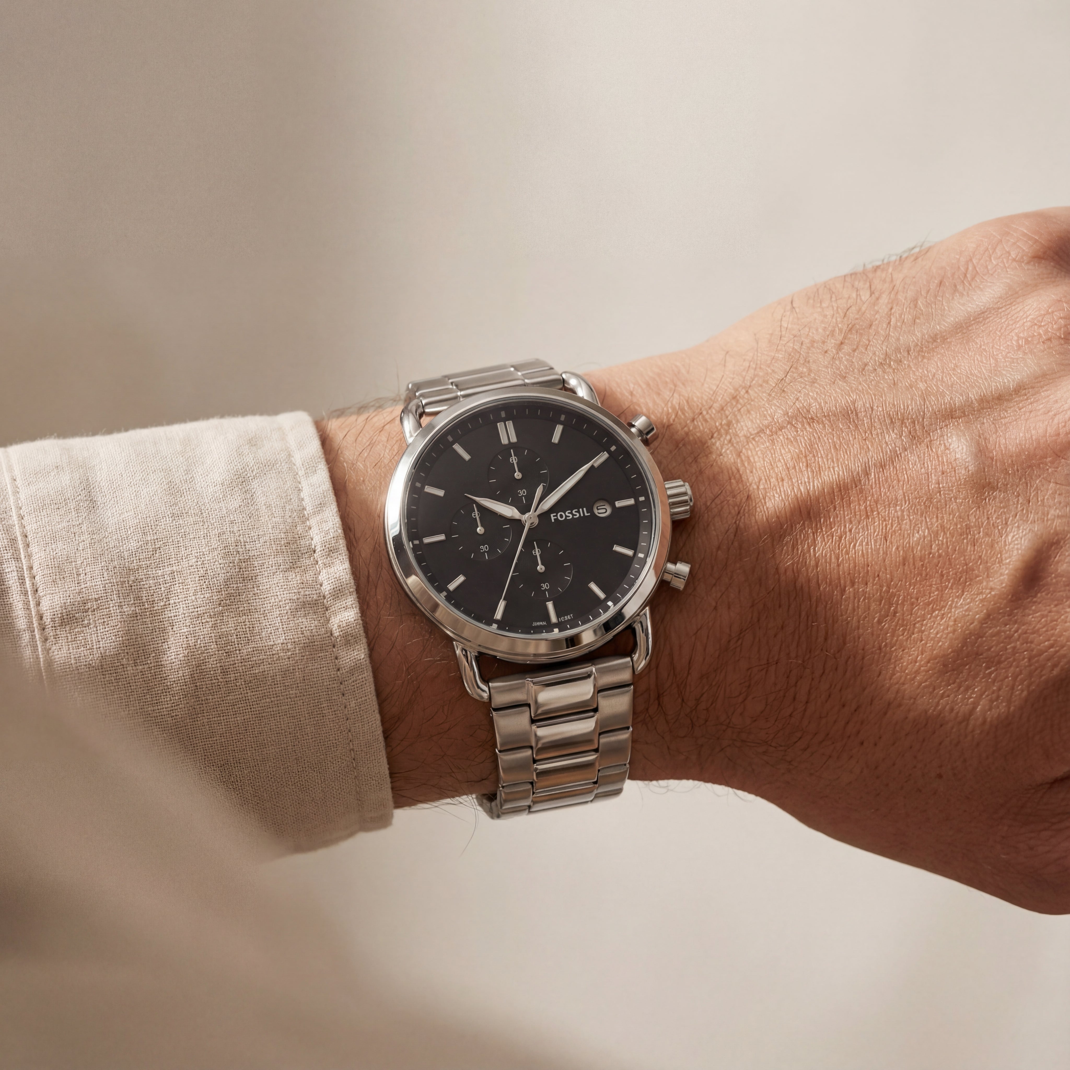 Classic Black Dial Stainless Steel Chronograph Watch