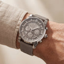 Silver Skeleton Chronograph with Grey Leather Strap