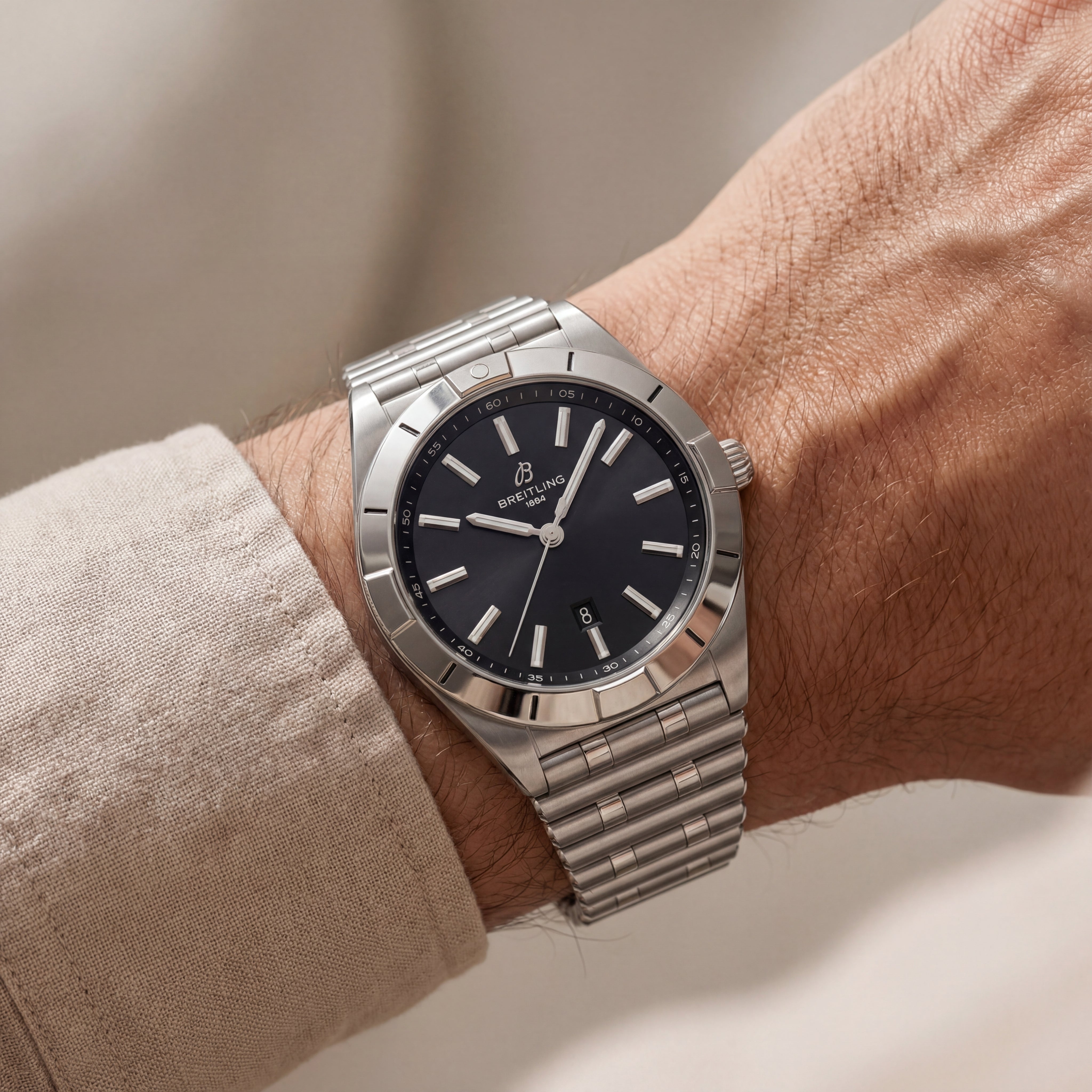 Silver Steel Black Dial Minimalist Men’s Watch