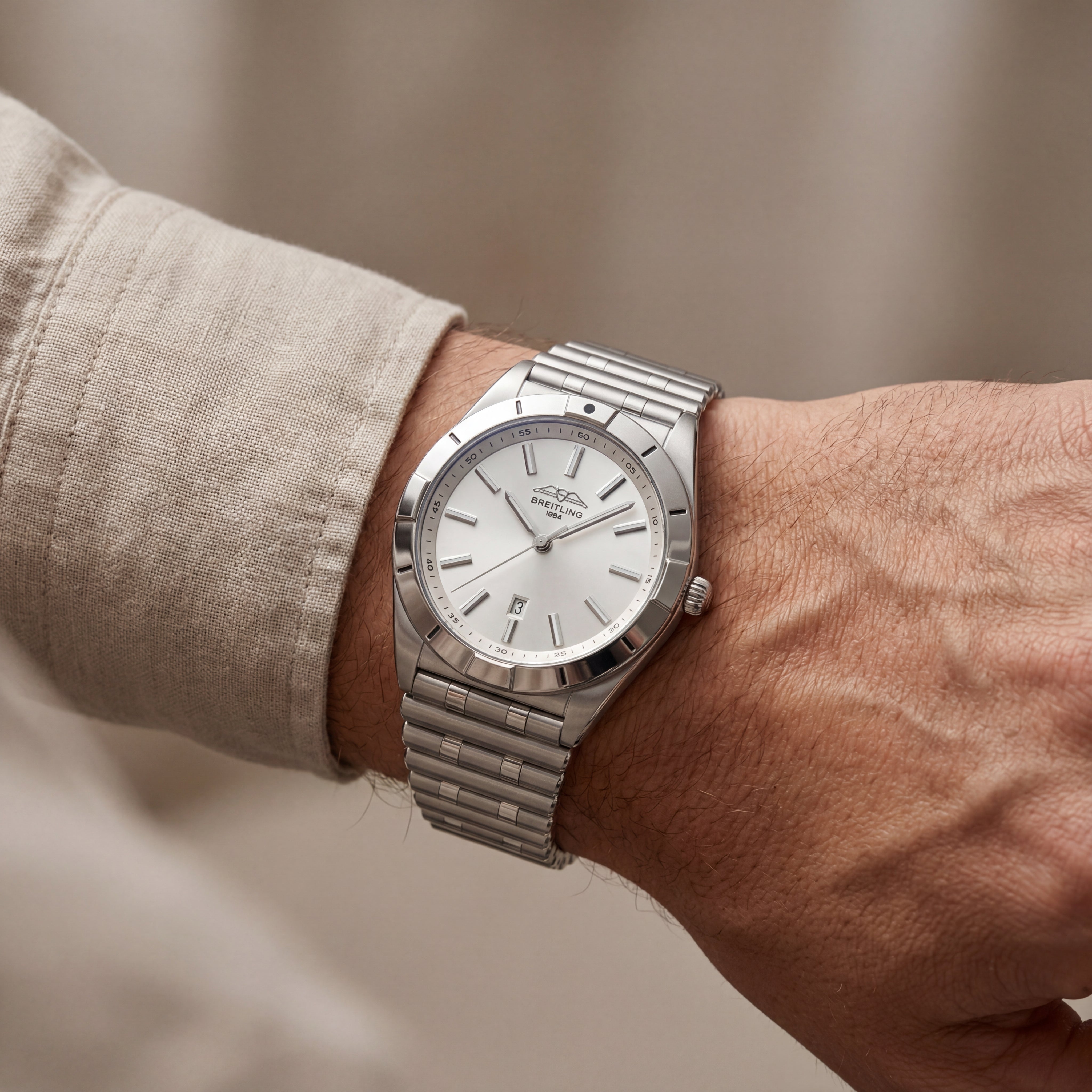 Silver White Sunray Dial Stainless Steel Luxury Men’s Watch