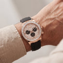 Rose Gold Diamond Bezel Chronograph Watch with Black Rubber Strap