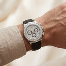 Silver Chronograph Diamond Bezel Watch with Black Strap