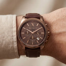 Chocolate Brown Chronograph Rose Gold Men’s Leather Strap Watch