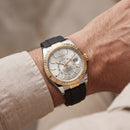Dual-Tone Gold Fluted Bezel White Dial Luxury Men’s Watch with Rubber Strap