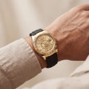 Gold Dial Fluted Bezel Luxury Men’s Watch with Black Rubber Strap