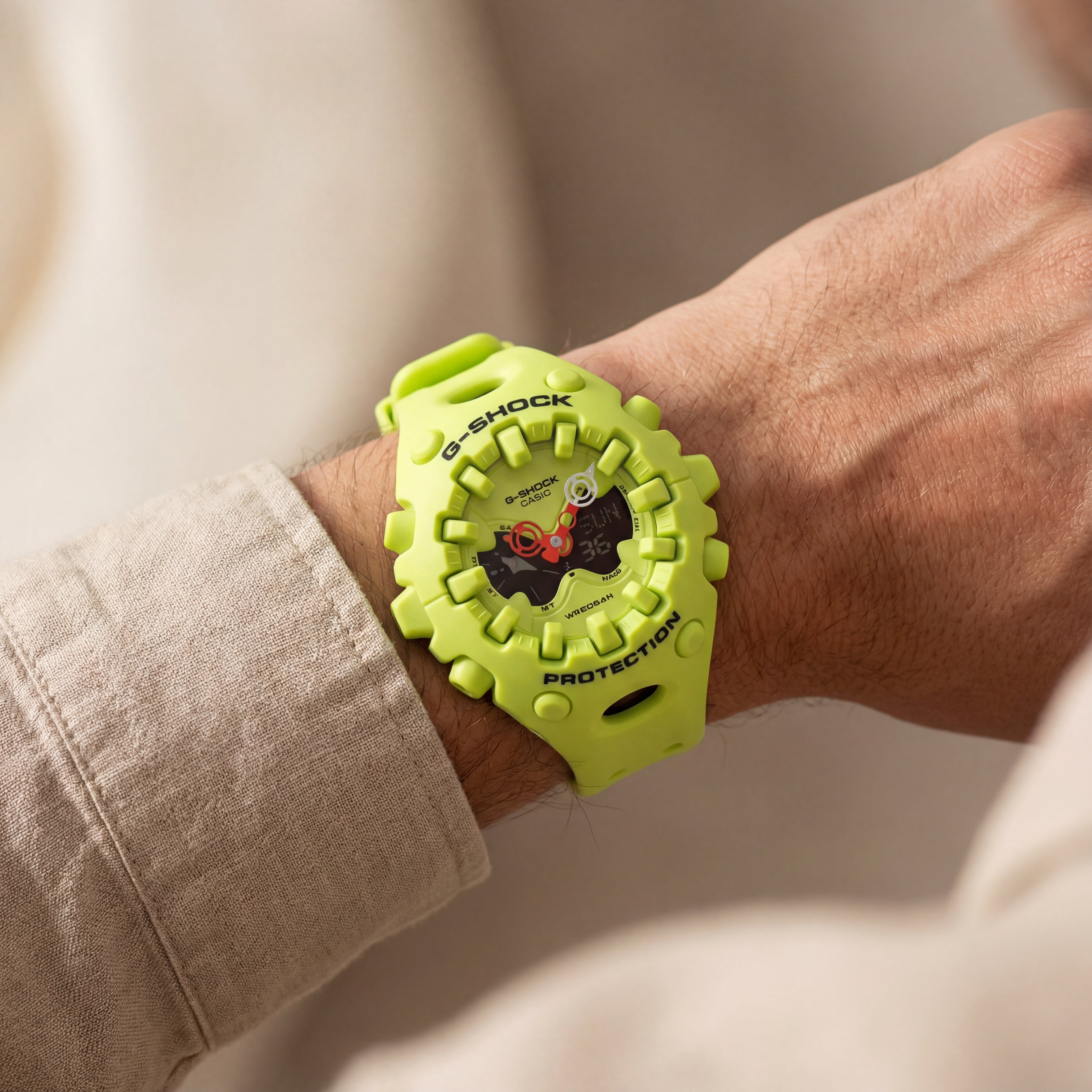 Neon Green Shock-Resistant Hybrid Sports Watch