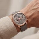 Premium Open-Work Skeleton Dial Watch with Suede Leather Strap