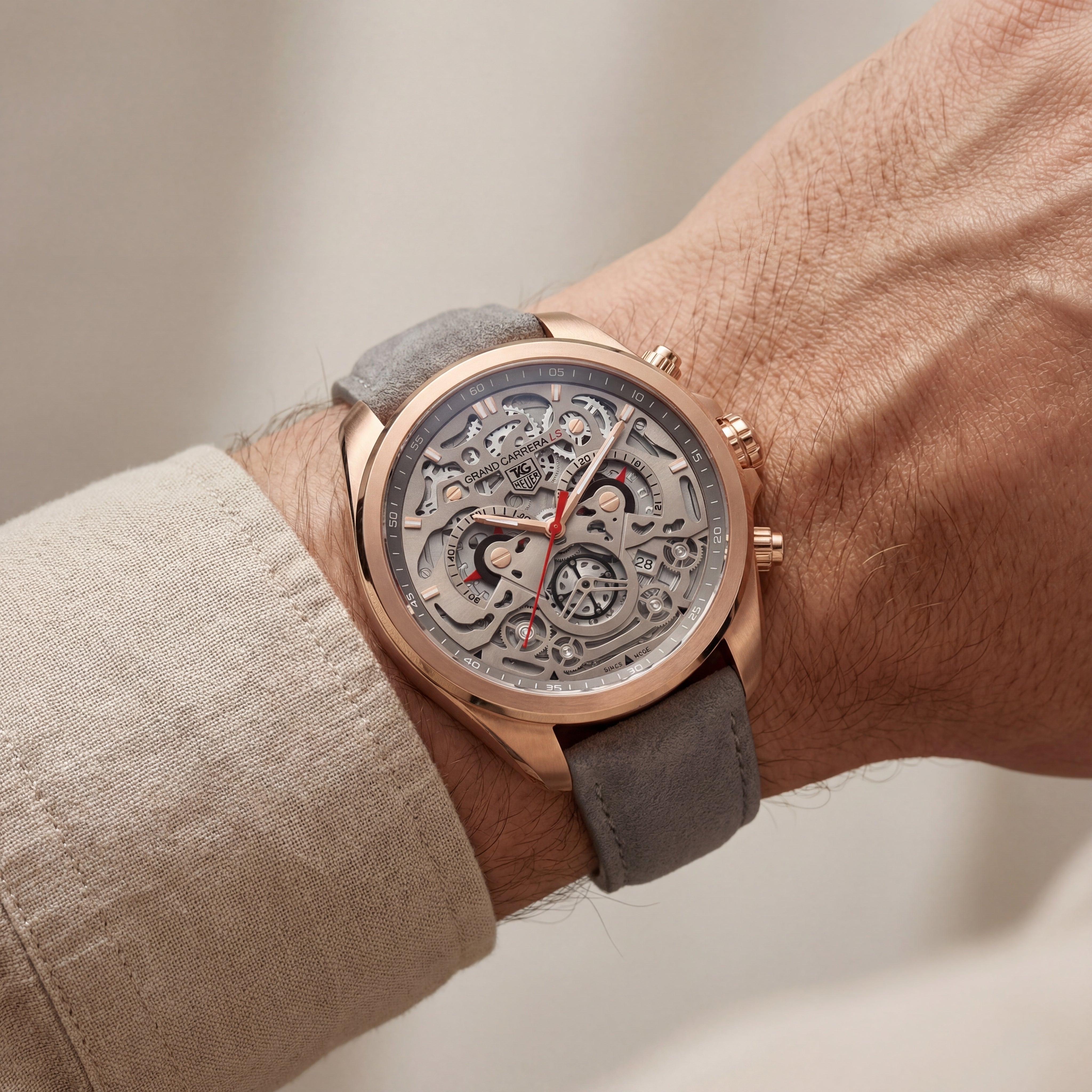 Premium Open-Work Skeleton Dial Watch with Suede Leather Strap