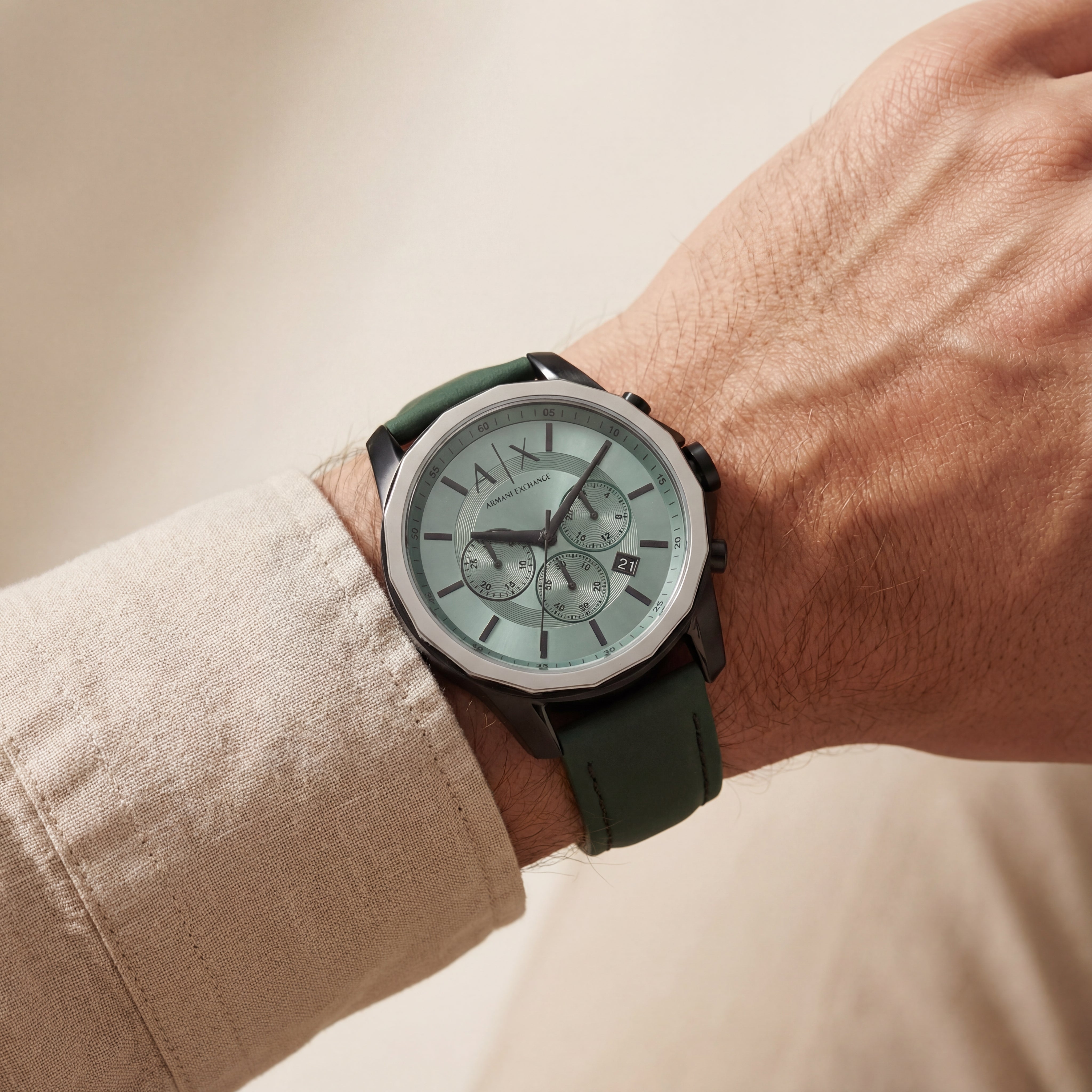 Centrix Sage Green Black Chronograph Leather Watch