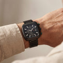 Matte Black Square Chronograph Men’s Watch with Dual Dial Display