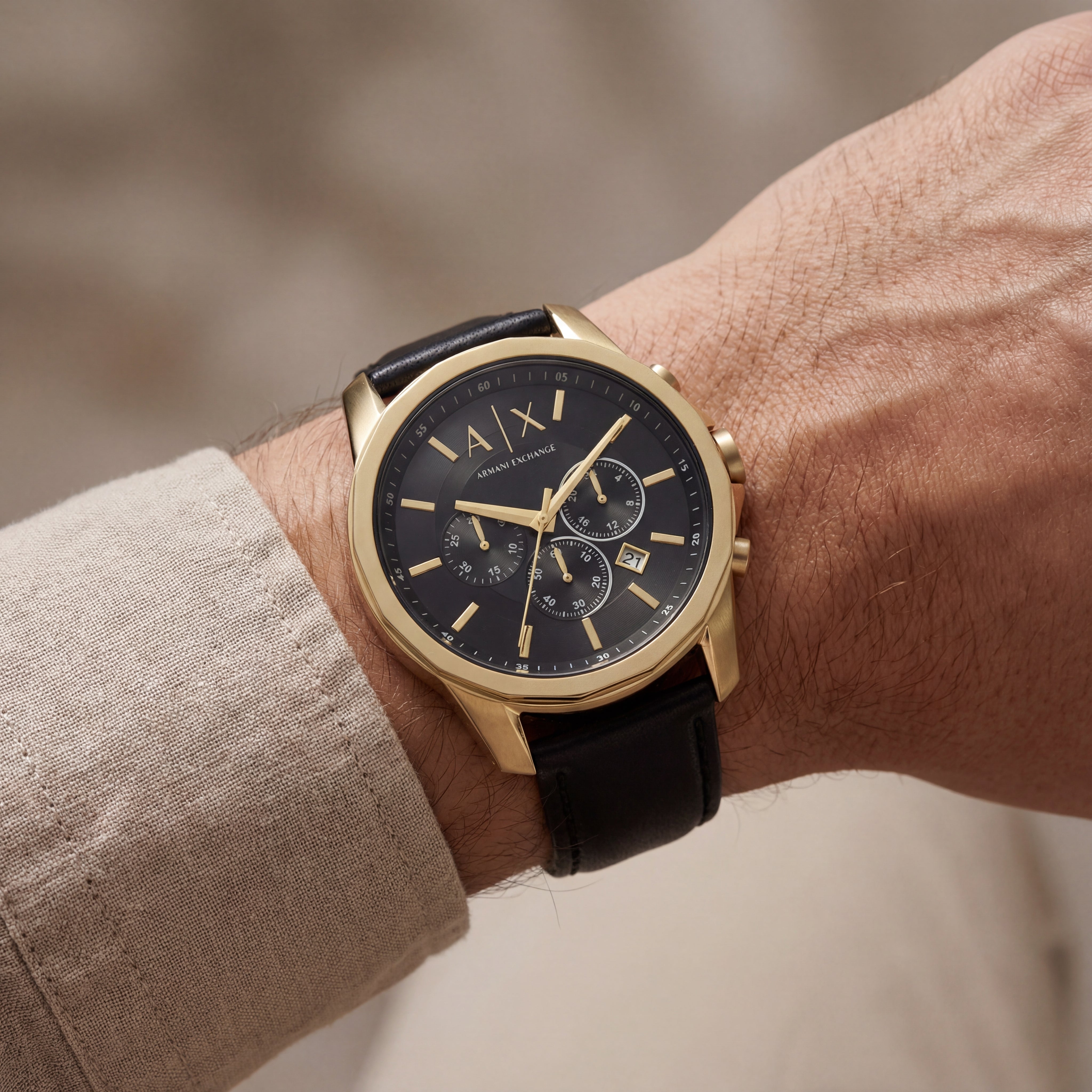 Regal Noir Gold Chronograph Leather Watch