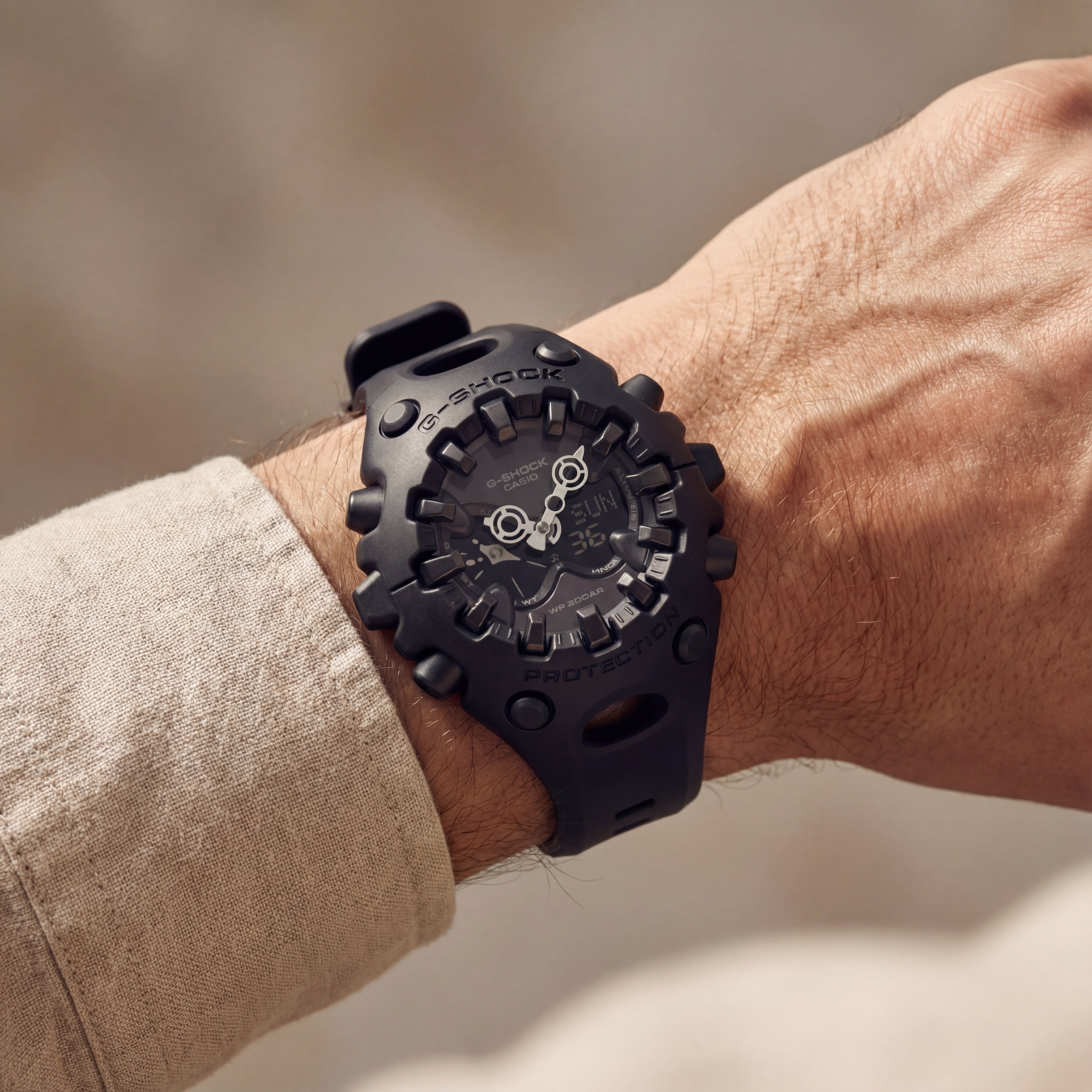 Matte Black Shock-Resistant Hybrid Sports Watch