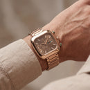 Rose Gold Square Chronograph Men’s Watch with Day–Date Display